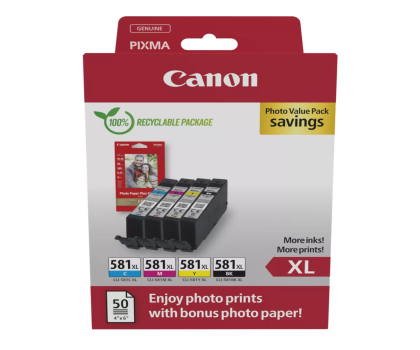 Tusz Canon Zestaw 4 tuszów CLI-581XL CMYK + papier 50 szt